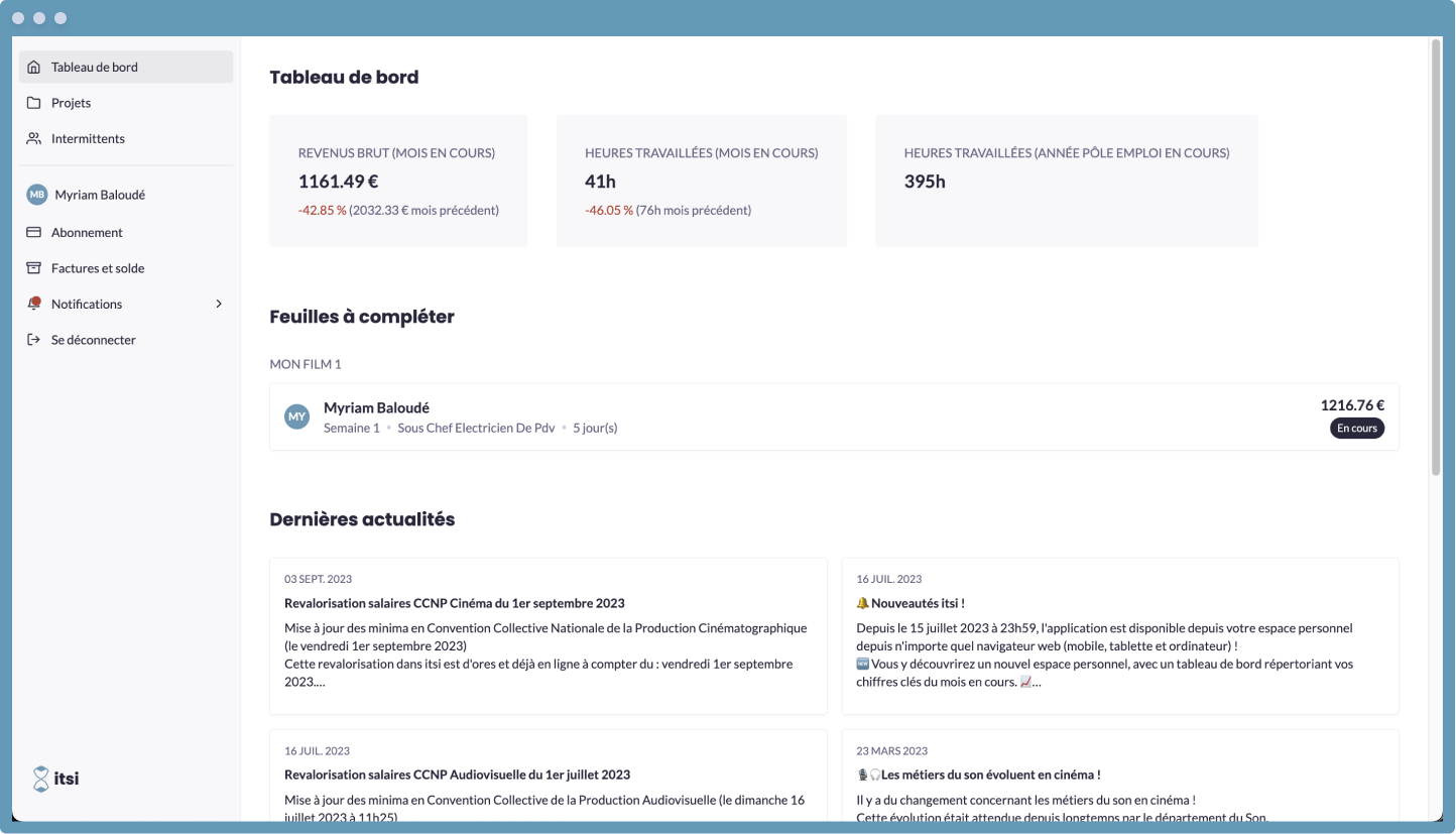 Tableau de bord itsi pour les intermittents